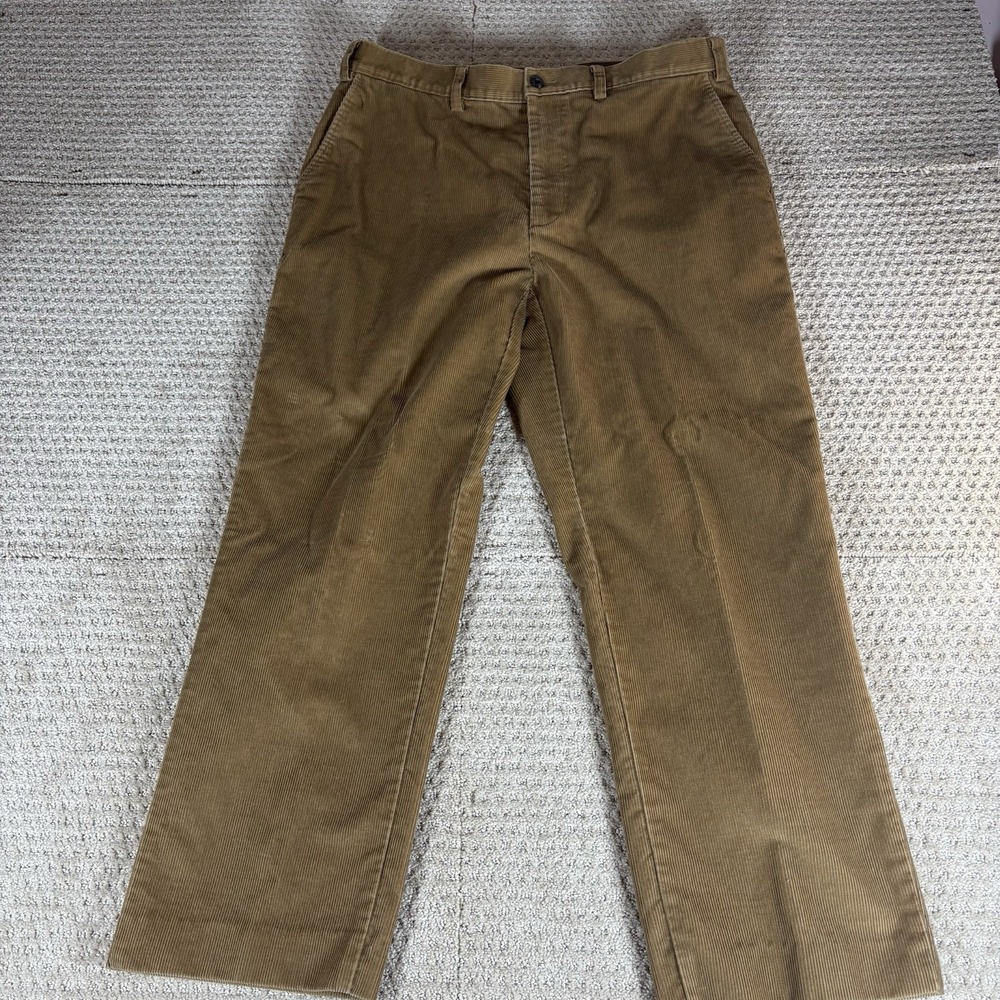 Orvis Men's Corduroy 100% Cotton Flat Front Trousers Pants‎ Size 36 Khaki Brown